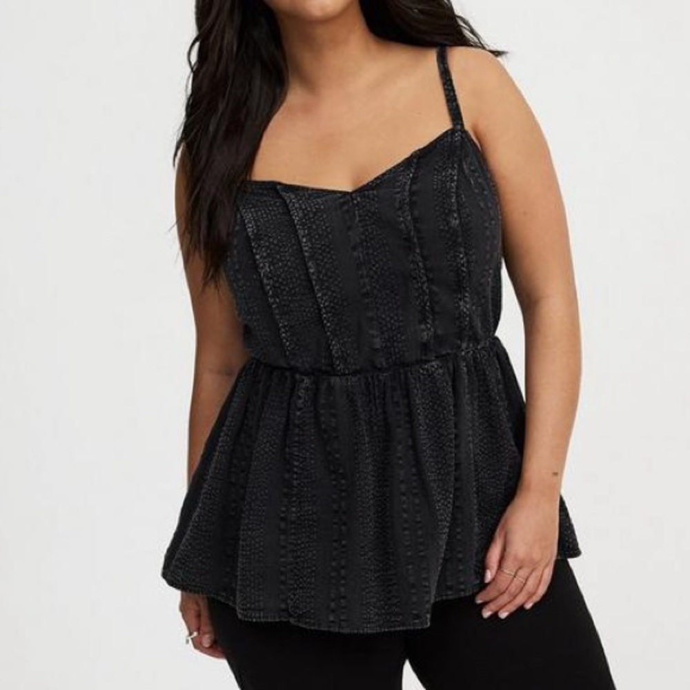 Torrid Black Corset Babydoll Tank Top 6X Plus Size Peplum Cami Gothic